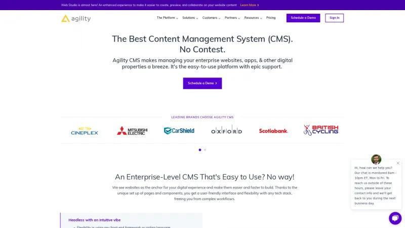 Homepage of Agility CMS