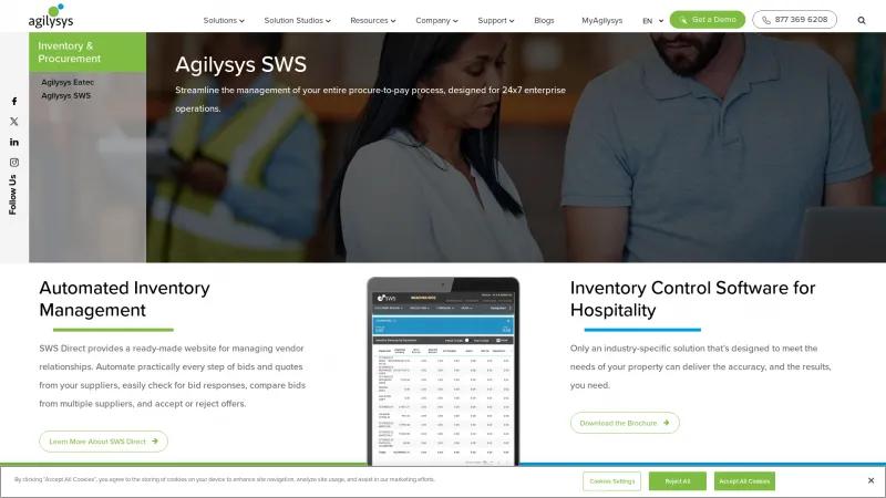 Homepage of Agilysys SWS