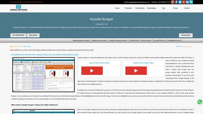 Homepage of Anysite Scraper