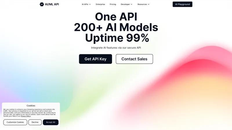 Homepage of AI/ML API