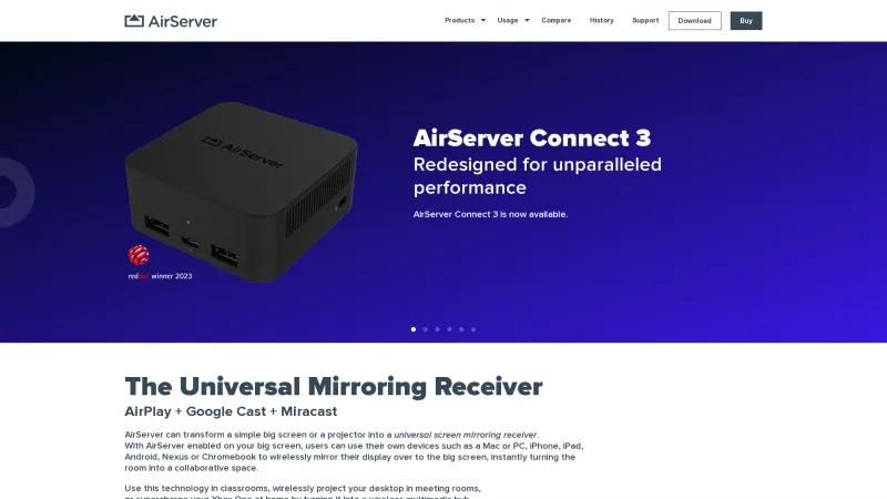 Homepage of AirServer Connect