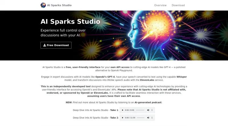 Homepage of AI Sparks Studio