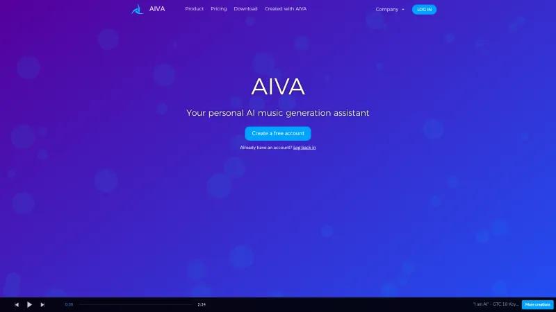 Homepage of AIVA