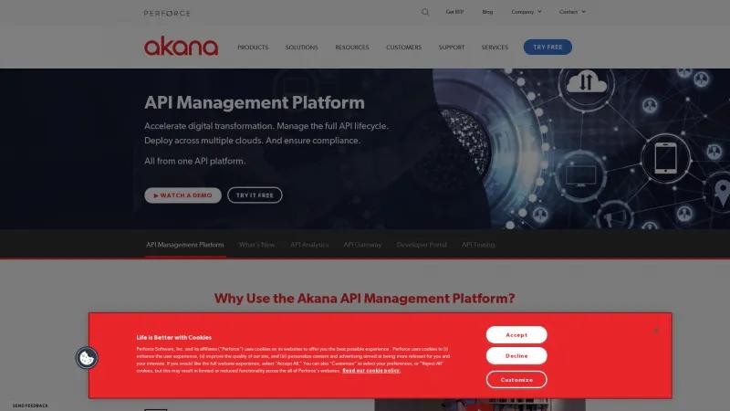 Homepage of Akana API Platform