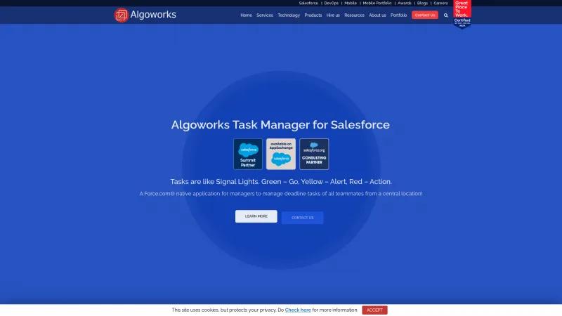 Homepage of Algoworks Task Manager