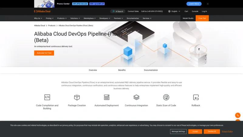 Homepage of Alibaba Cloud DevOps Pipeline (Flow)