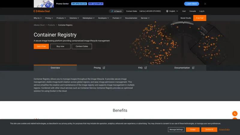 Homepage of Alibaba Cloud Container Registry