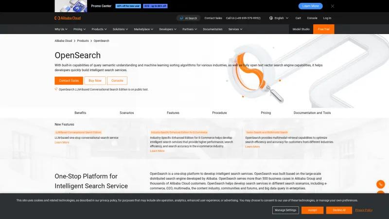 Homepage of Alibaba Cloud OpenSearch