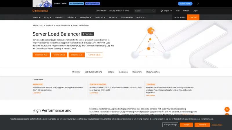 Homepage of Alibaba Cloud Server Load Balancer (SLB)