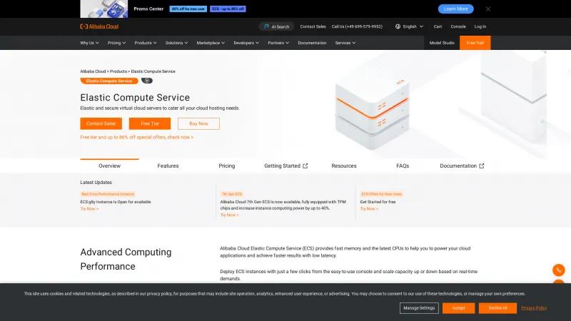 Homepage of Alibaba Cloud Elastic Compute Service