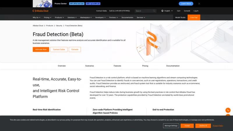 Homepage of Alibaba Cloud Fraud Detection