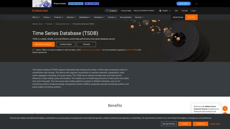 Homepage of Alibaba Cloud TSDB