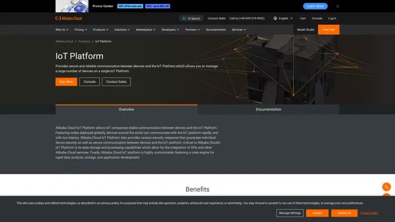 Homepage of Alibaba Cloud IoT Platform
