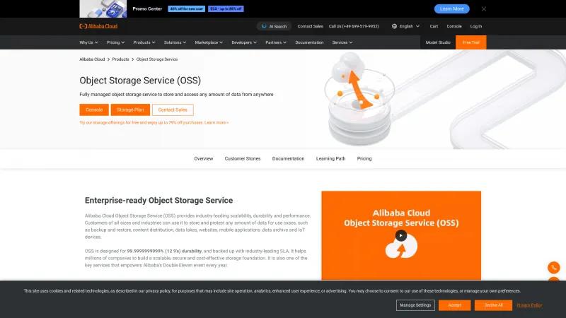 Homepage of Alibaba Cloud Object Storage Service