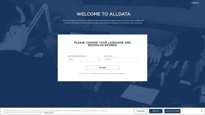 Homepage of Alldata