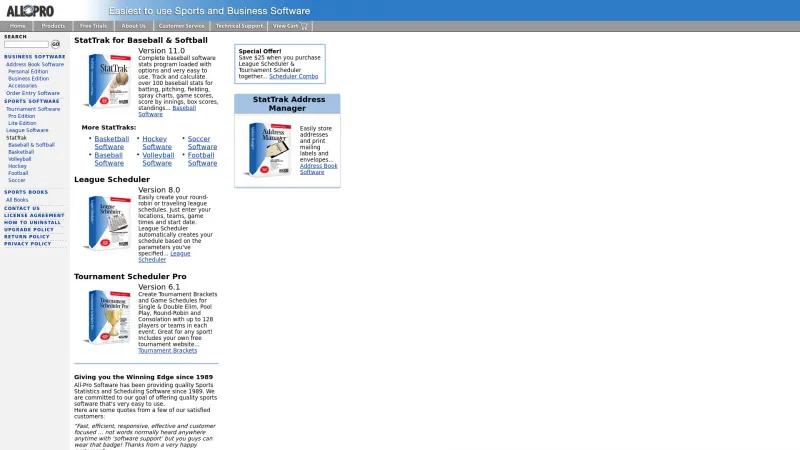 Homepage of StatTrak Baseball & Softball