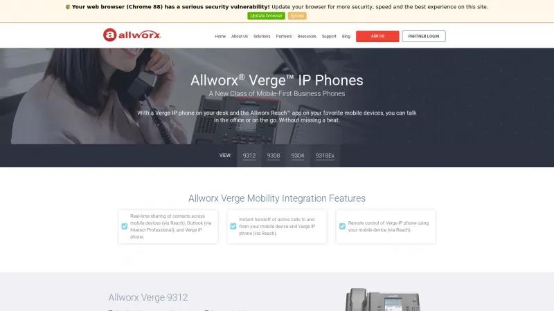 Homepage of Allworx Verge