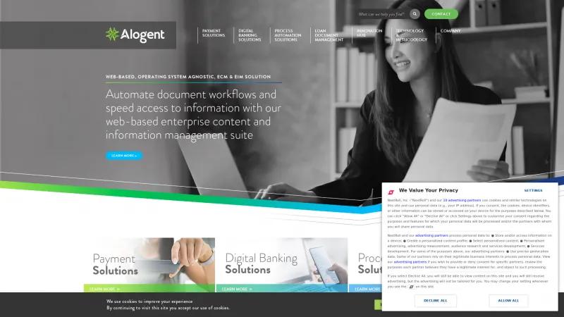 Homepage of Alogent