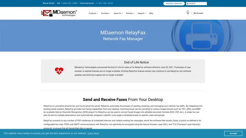 Homepage of RelayFax