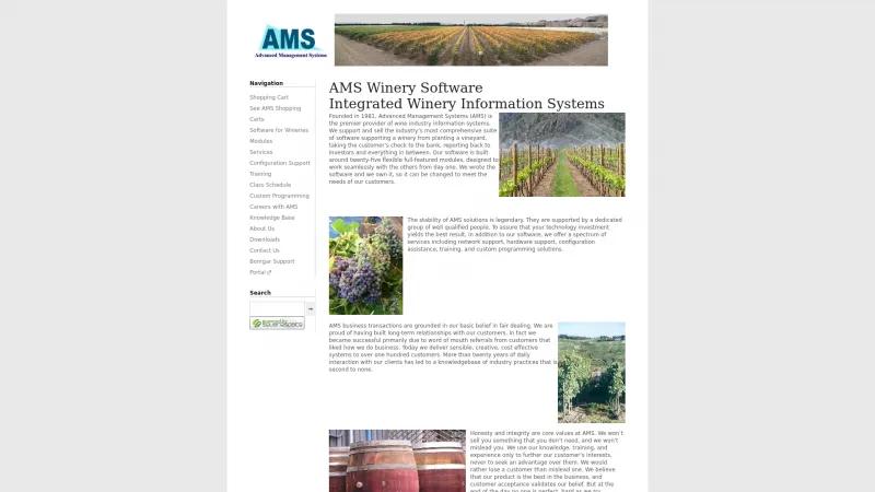 Homepage of AMS Winery Production Software