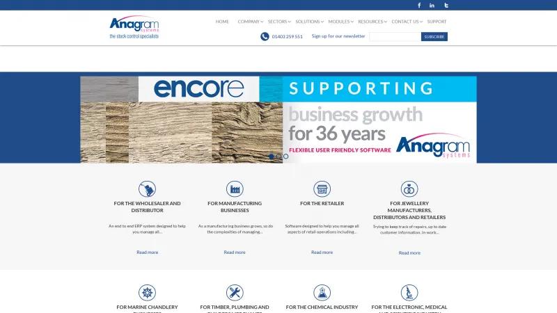 Homepage of Anagram Systems Encore