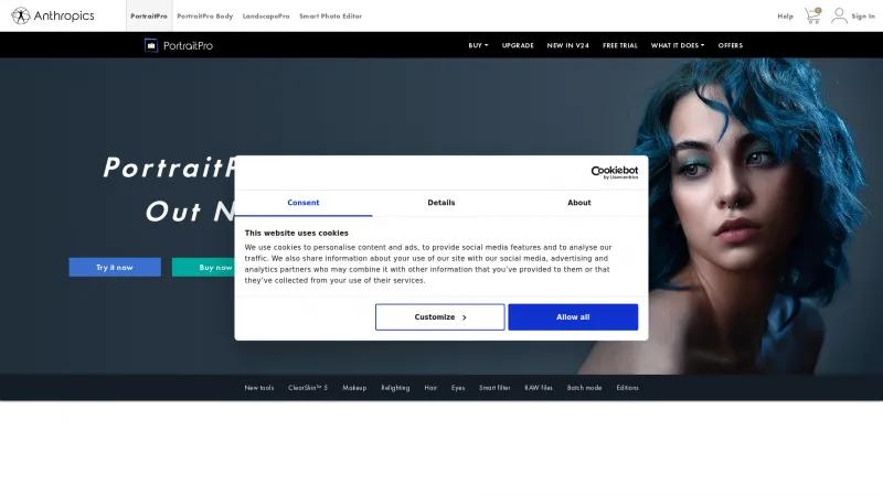 Homepage of PortraitPro