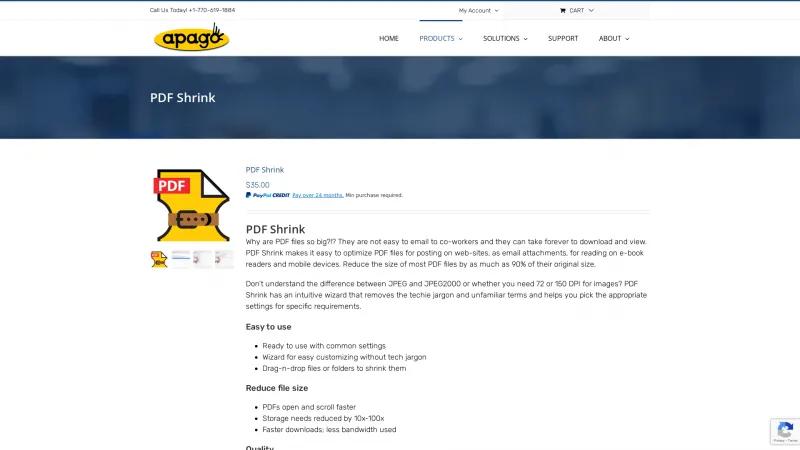 Homepage of PDF Shrink