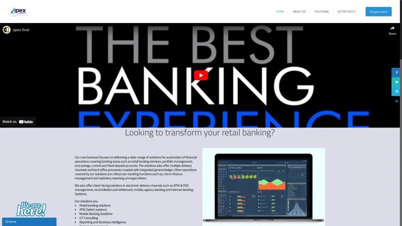 Homepage of Apex Banking Software