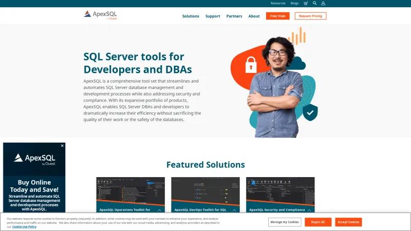 Homepage of ApexSQL