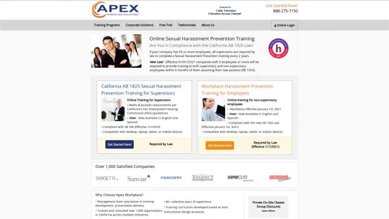 Homepage of Apex Workplace Solutions