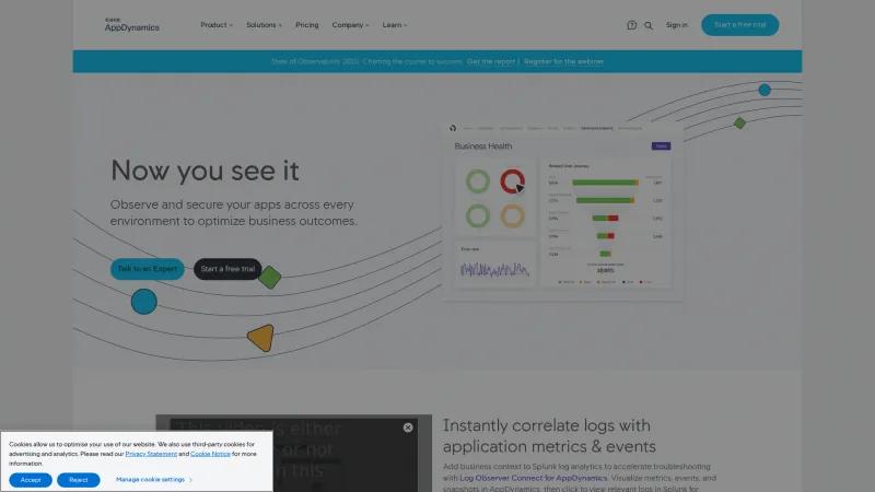 Homepage of AppDynamics