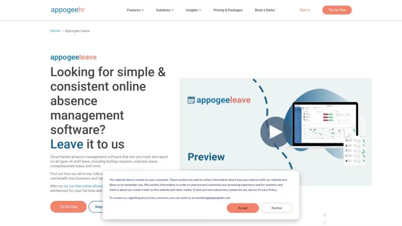 Homepage of Appogee Leave