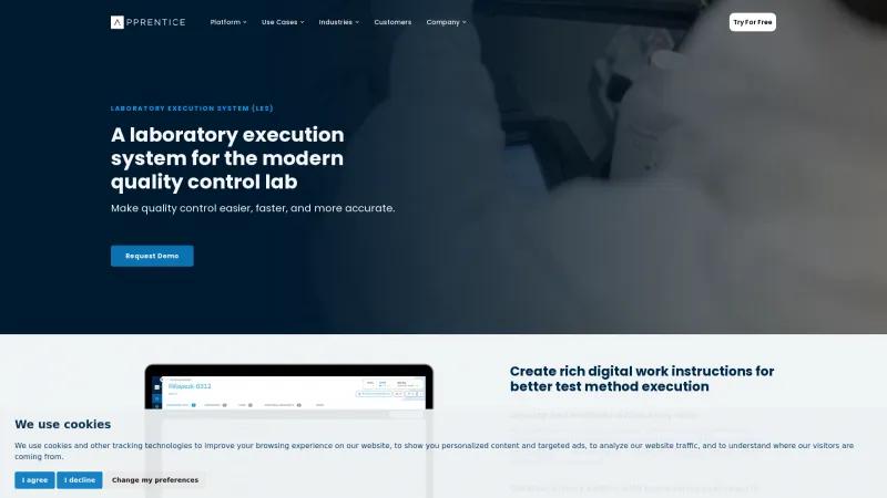 Homepage of Apprentice Laboratory Execution System