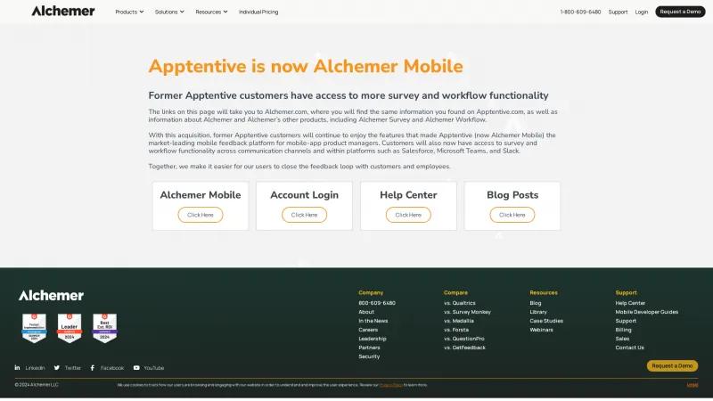 Homepage of Apptentive