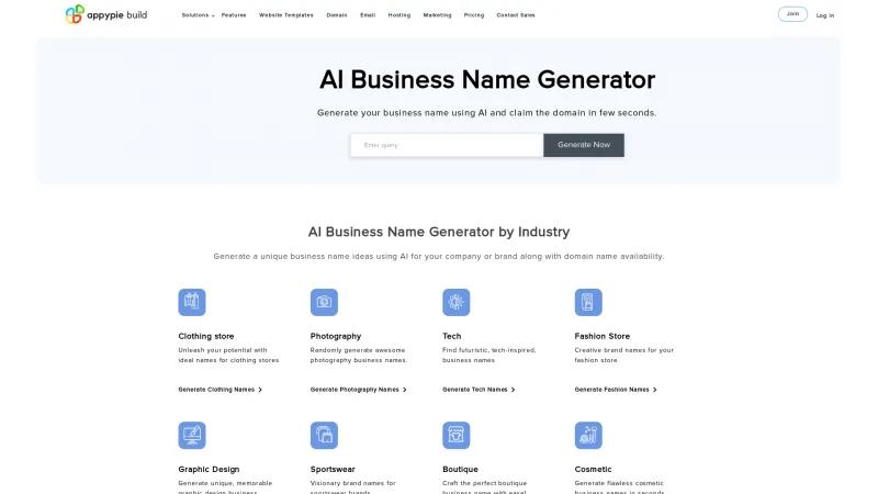 Homepage of Appy Pie AI Business Name Generator