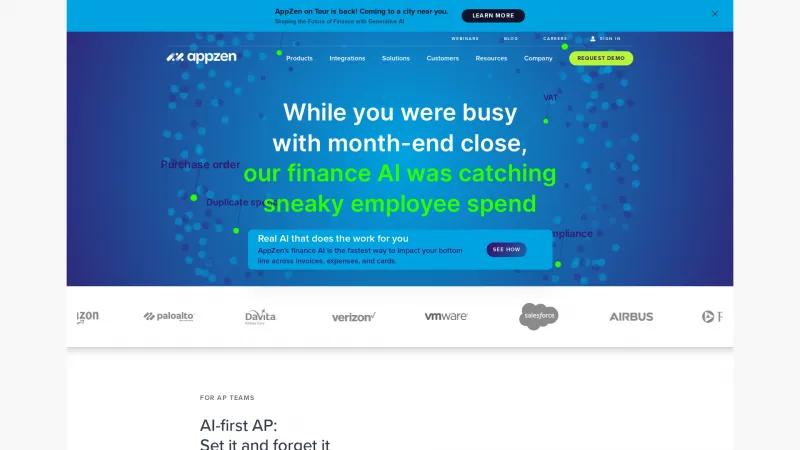 Homepage of AppZen