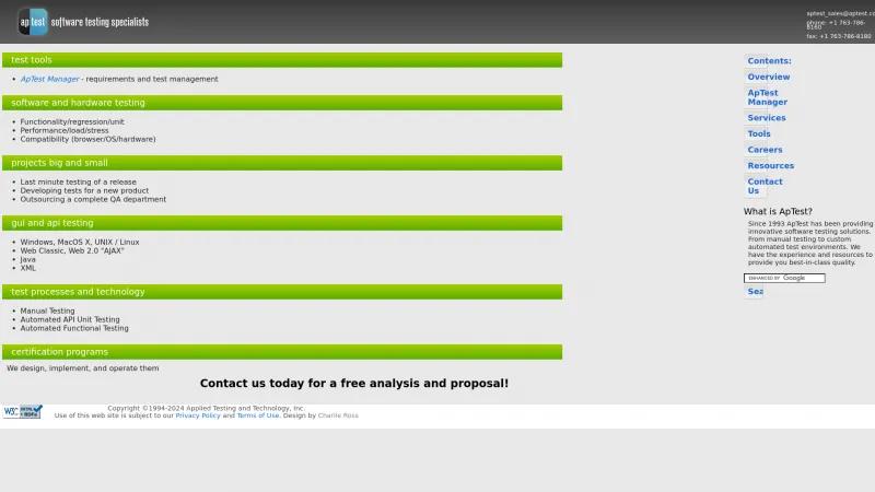 Homepage of ApTest Manager