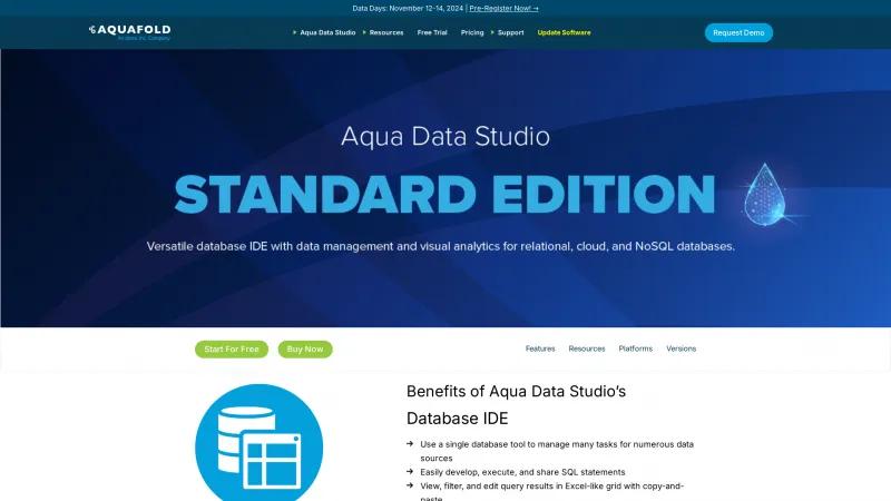 Homepage of Aqua Data Studio