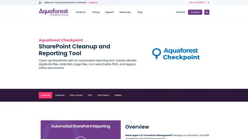 Homepage of Aquaforest CheckPoint