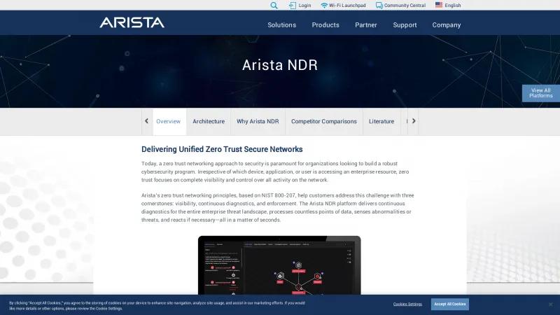 Homepage of Arista NDR