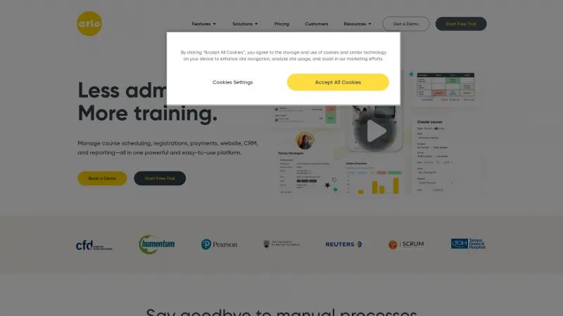 Homepage of Arlo Training Management Software