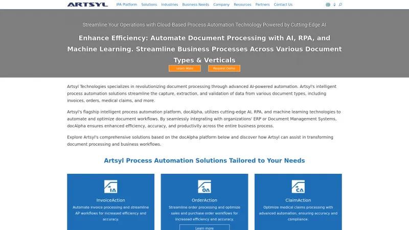 Revolutionize Document Processing and Workflow Automation with Artsyl Technologies' AI-Powered Solutions Homepage of Artsyl ClaimAction