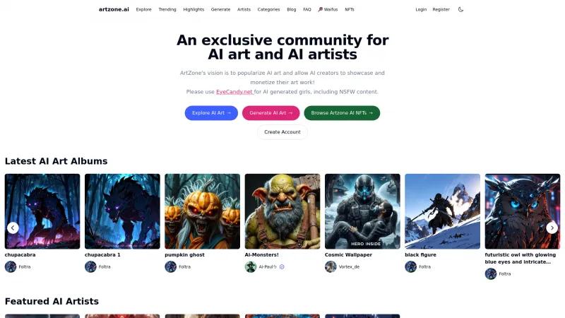 Homepage of ArtZone