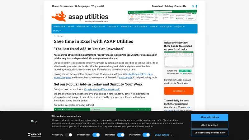 Homepage of ASAP Utilities for Excel