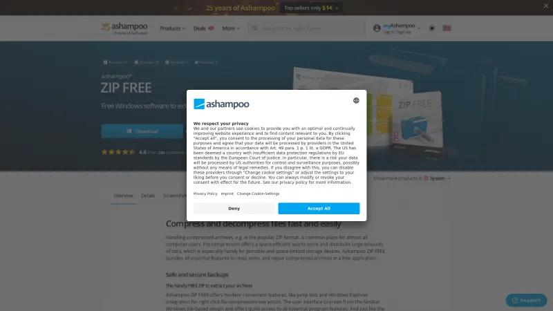 Homepage of Ashampoo ZIP Free