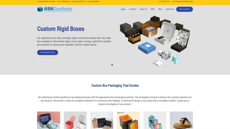 Homepage of AskCustomBoxes