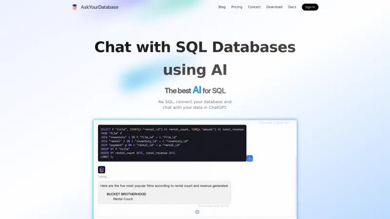 Homepage of AskYourDatabase