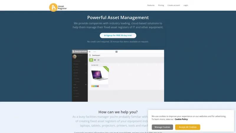 Homepage of Asset Register