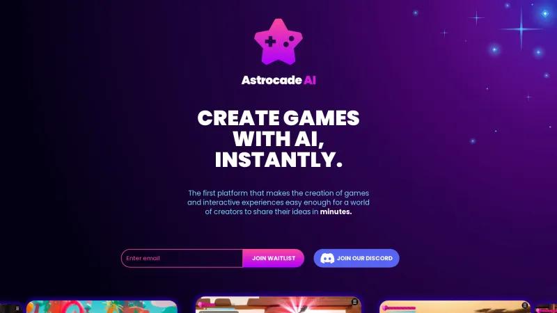 Homepage of Astrocade AI