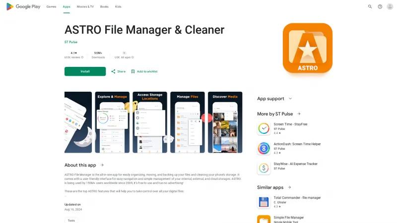 Homepage of ASTRO File Manager & Cleaner